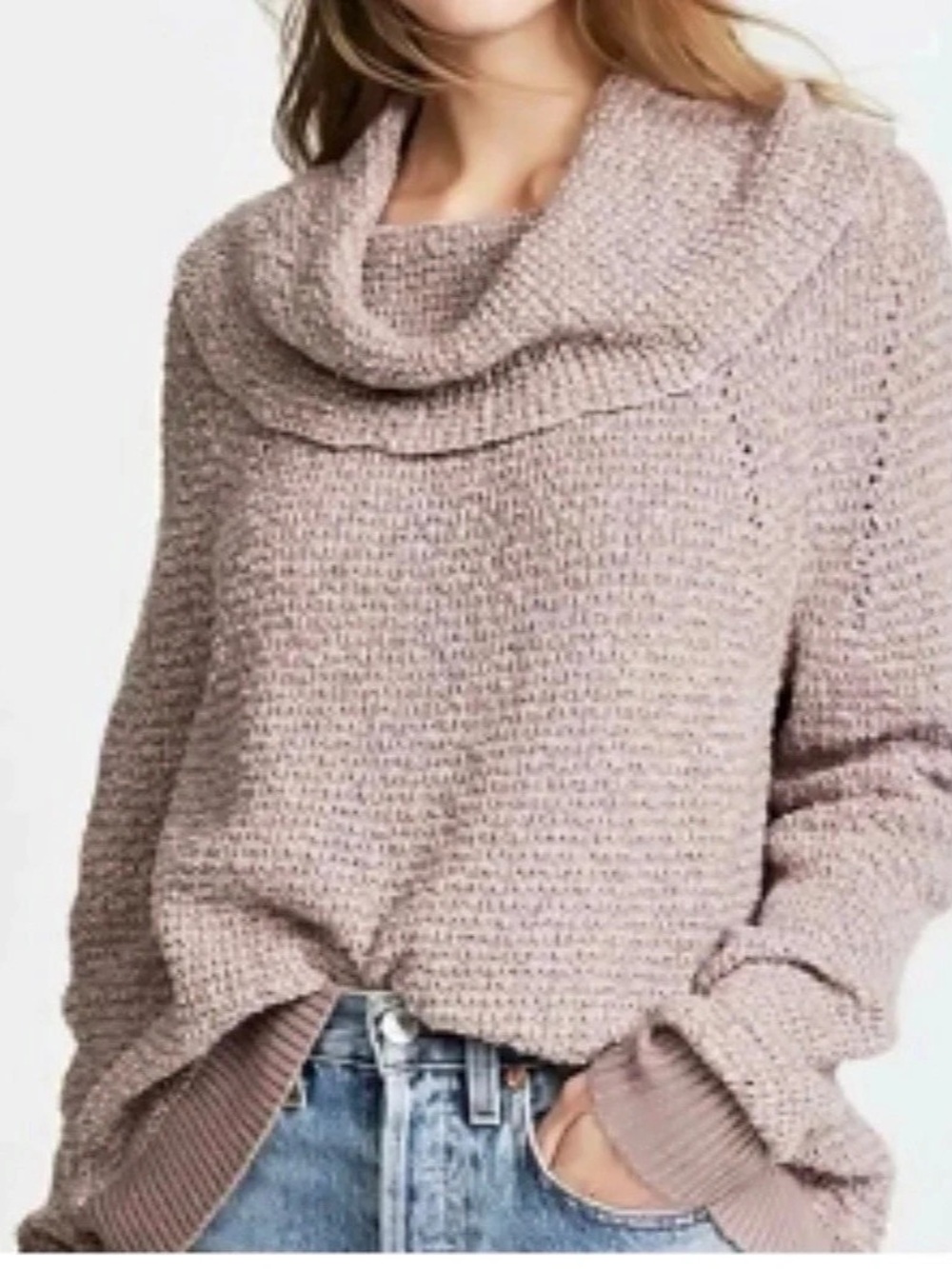 Free People By Your Side Cowl Neck Sweater Mauve - S